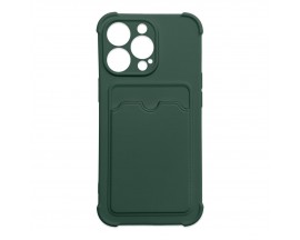 Husa Spate Upzz Woz Card Armor Compatibila Cu iPhone 13 Mini, Colturi Intarite, Suport Card, Protectie La Camera, Verde