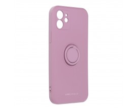 Husa Spate Roar Amber Compatibila Cu iPhone 12, Inel Metalic Pe Spate, Protectie Camera, Mov