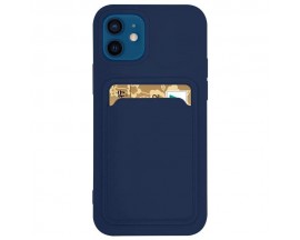 Husa Spate Upzz Silicone Walllet Compatibila Cu iPhone 12, Suport De Card Pe Spate, Navy Albastru