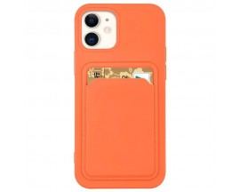 Husa Spate Upzz Silicone Walllet Compatibila Cu iPhone 13 Pro, Suport De Card Pe Spate, Orange