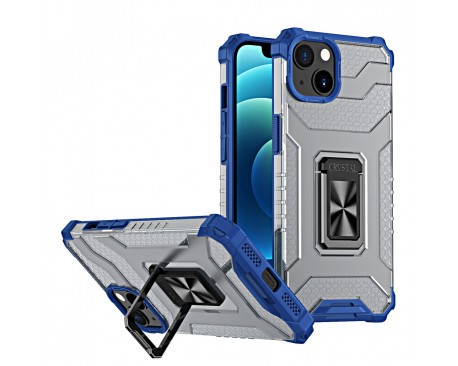 Husa Spate AntiShock Upzz Tough Stand Crystal Ring Compatibila Cu iPhone 12, Albastru