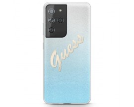 Husa Spate Guess Compatibila Cu Samsung Galaxy S21 Ultra, Script Glitter Gradient, Albastru - 0496022