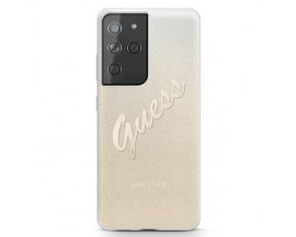 Husa Spate Guess Compatibila Cu Samsung Galaxy S21 Ultra, Script Glitter Gradient, Gold - 0495964