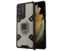 Husa Spate Upzz Techsuit Honeycomb Armor Cu Inel Metalic Compatibila Cu Samsung Galaxy S22 Ultra, Negru