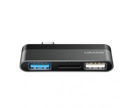 Hub Multifunctional USAMS 3 In 1 Usb Type-c, 1 X USB 3.0, 1 X Micro SD, 1 X USB 2.0, Gri - US-SJ463