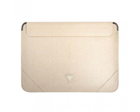 Husa Premium Guess Sleeve Saffiano Triangle Logo, Compatibila Cu Laptop / Macbook Pro / Air 13 inch, Crem