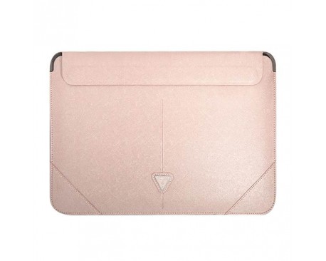 Husa Premium Guess Sleeve Saffiano Triangle Logo, Compatibila Cu Laptop / Macbook Pro / Air 13 inch, Roz - 39905