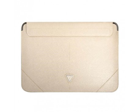 Husa Premium Guess Sleeve Saffiano Triangle Logo, Compatibila Cu Laptop / Macbook 16 inch, Crem - 39936
