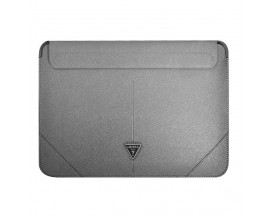 Husa Premium Guess Sleeve Saffiano Triangle Logo, Compatibila Cu Laptop / Macbook 16 inch, Silver - 39899