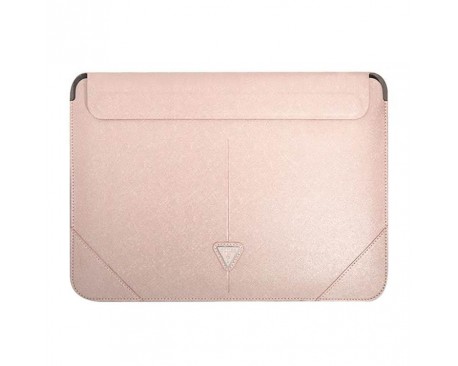 Husa Premium Guess Sleeve Saffiano Triangle Logo, Compatibila Cu Laptop / Macbook 16 inch, Roz - 39912