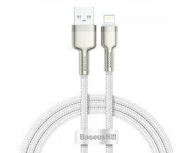 Cablu pentru incarcare si transfer de date Baseus Cafule Metal, USB/Lightning, 18W, 2.4A, 1m, Alb - CALJK-A02