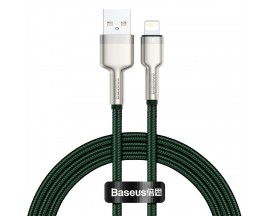 Cablu pentru incarcare si transfer de date Baseus Cafule Metal, USB/Lightning, 18W, 2.4A, 1m, Verde - CALJK-A06