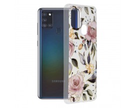 Husa Silicon UPzz Tech Marble Series, Compatibila Cu Samsung Galaxy A21s, Chloe White