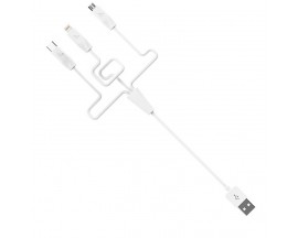 Cablu Date Incarcare 3 In 1 Hoco, USB-A LA Type-C, Lightning Si Micro-USB, 20W, 2.1A, 1m,  Alb - X1