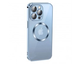 Husa UPzz Trend Electro MagSafe, Compatibila Cu iPhone 13 Pro Max, Spate Transparent, Rama Albastra