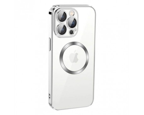 Husa UPzz Trend Electro MagSafe, Compatibila Cu iPhone 13 Pro Max, Spate Transparent, Rama Silver