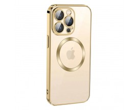 Husa UPzz Trend Electro MagSafe, Compatibila Cu iPhone 13 Pro, Spate Transparent, Rama Gold