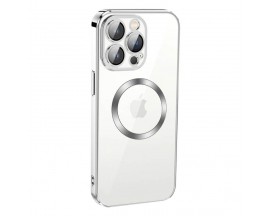 Husa UPzz Trend Electro MagSafe, Compatibila Cu iPhone 13 Pro, Spate Transparent, Rama Silver
