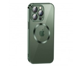 Husa UPzz Trend Electro MagSafe, Compatibila Cu iPhone 13 Pro, Spate Transparent, Rama Verde