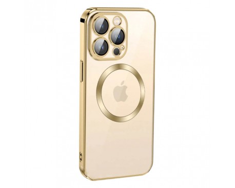 Husa UPzz Trend Electro MagSafe, Compatibila Cu iPhone 12 Pro, Spate Transparent, Rama Gold