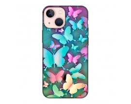 Husa Silicon Soft Upzz Print, Compatibila Cu iPhone 14, Colorfull Butterflies
