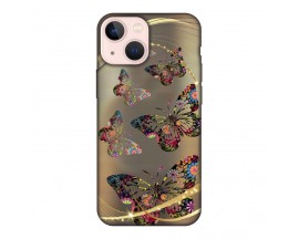 Husa Silicon Soft Upzz Print, Compatibila Cu iPhone 14, Golden Butterfly