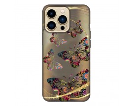 Husa Silicon Soft Upzz Print, Compatibila Cu iPhone 14 Pro Max, Golden Butterfly