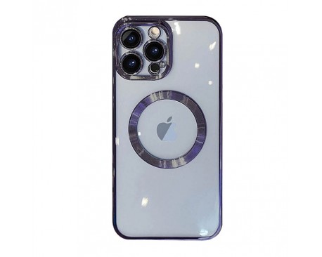 Husa UPzz Trend Electro MagSafe, Compatibila Cu iPhone 14 Pro Max, Spate Transparent, Rama Mov