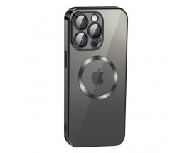 Husa UPzz Trend Electro MagSafe, Compatibila Cu iPhone 14 Pro, Spate Transparent, Rama Neagra