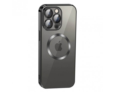 Husa UPzz Trend Electro MagSafe, Compatibila Cu iPhone 14 Plus, Spate Transparent, Rama Neagra