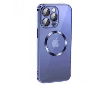 Husa UPzz Trend Electro MagSafe, Compatibila Cu iPhone 14, Spate Transparent, Rama Albastru