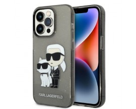 Husa Karl Lagerfeld Compatibila Cu iPhone 14 Pro, Colectia Karl And Choupette Glitter, Negru - KLHCP14LHNKCTGK