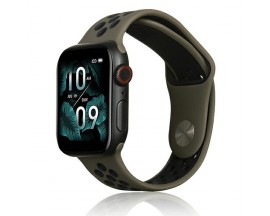 Curea Ceas Upzz Sport Silicone, Compatibila Cu Apple Watch  4 / 5 / 6 / 7 / Ultra 42 mm / 44 mm / 45 mm / 49 mm - Maro Cu Negru