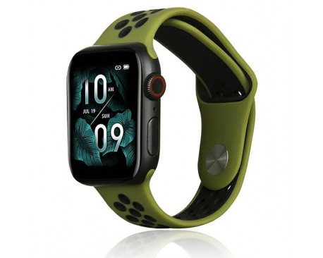 Curea Ceas Upzz Sport Silicone, Compatibila Cu Apple Watch  4 / 5 / 6 / 7 / Ultra 42 mm / 44 mm / 45 mm / 49 mm - Verde Negru