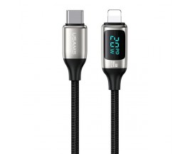 Cablu Date Incarcare USAMS U78, USB-C - Lightning, Incarcare Rapida. PD 20W, Afisaj Digital, Lungime 1,2m, Silver - US-SJ545