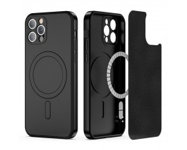 Husa Spate Tech Protect Icon Cu Functie MagSafe  Compatibila Cu iPhone 12 Pro, Alcantara La Interior, Negru