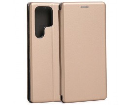 Husa Flip Carte Cu Magnet Lux Upzz Compatibila Cu Samsung Galaxy S23 Ultra, Piele Ecologica, Gold