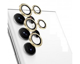 Protectie Individuala Pentru Camera, Aluminiu si Sticla Temperata Upzz Compatibila Cu Samsung Galaxy S23 Ultra, Gold
