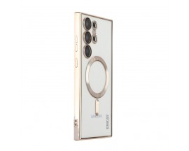 Husa Upzz Trend Electro Magsafe, Compatibila Cu Samsung Galaxy S23 Ultra, Spate Transparent, Rama Gold