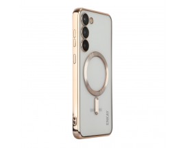 Husa Upzz Trend Electro Magsafe, Compatibila Cu Samsung Galaxy S23 Plus, Spate Transparent, Rama Gold