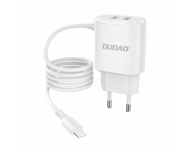 Incarcator Retea Dudao, Quick Charge 3.0, Cablu Lightning Integrat, 2 X USB, 12W, Alb - A2Pro