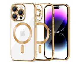 Carcasa Upzz Tech Magshine Magsafe Compatibila Cu iPhone 15 Pro, Transparenta Gold