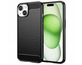 Husa Spate Upzz Carbon Pro, Compatibila Cu iPhone 15, Silicon, Negru