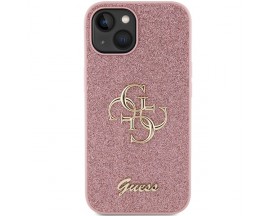 Husa Spate Guess Compatibila Cu iPhone 15, Colectia Glitter Script Big Logo, Roz - 47648