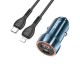 Incarcator Auto Dual Hoco Type C + USB QC3.0 Power Delivery 20W + Cablu Usb-C La Lightning, Z46A sapphire blue