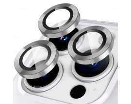 Set Protectie Sticla Securizata si Aluminiu Individuala Pentru Camera Upzz Compatibila Cu iPhone 15 Pro, Silver