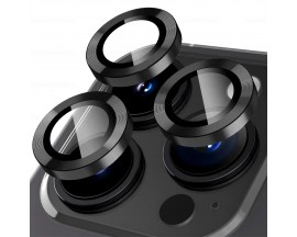 Set Protectie Sticla Securizata si Aluminiu Individuala Pentru Camera Upzz Compatibila Cu iPhone 15 Pro Max, Black