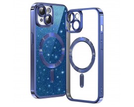 Husa Upzz Luxury Crystal Glitter MagSafe Protectie La Camere, Compatibila Cu iPhone 15 - Deep Blue
