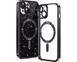 Husa Upzz Luxury Crystal Glitter MagSafe Protectie La Camere, Compatibila Cu iPhone 15 - Black