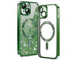 Husa Upzz Luxury Crystal Glitter MagSafe Protectie La Camere, Compatibila Cu iPhone 15 - Deep Green